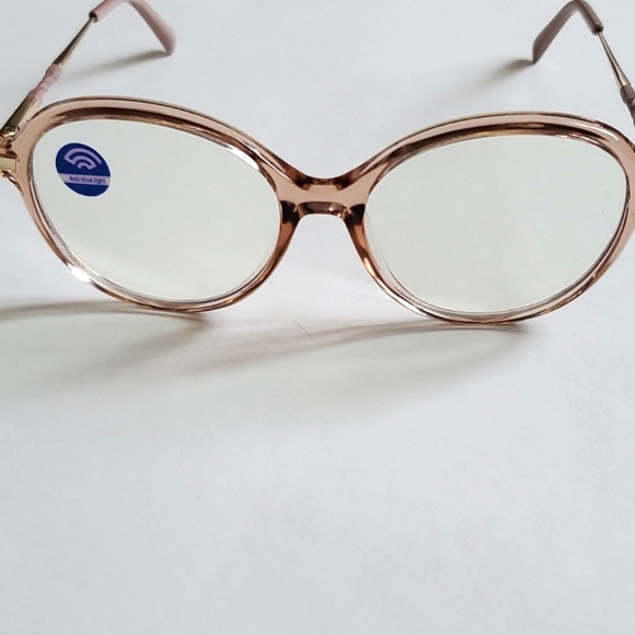 Anthropologie Blue Light Blocking Rose Gold Round Frame Glasses - Picture 2 of 9